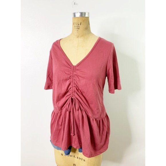 Sweet Claire Tops - Sweet Claire Ruched Detail Knit Short Slee…